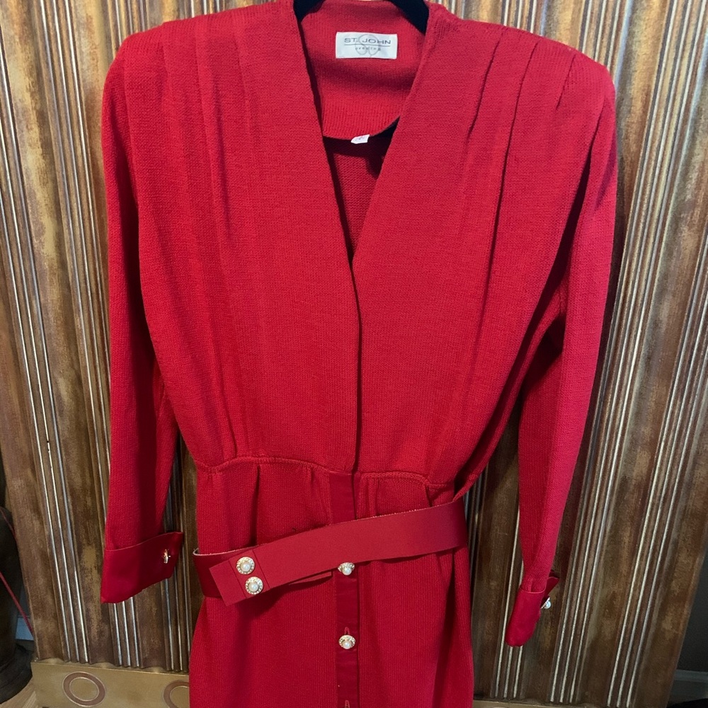 St. John Red Evening Dress w/Belt size 6